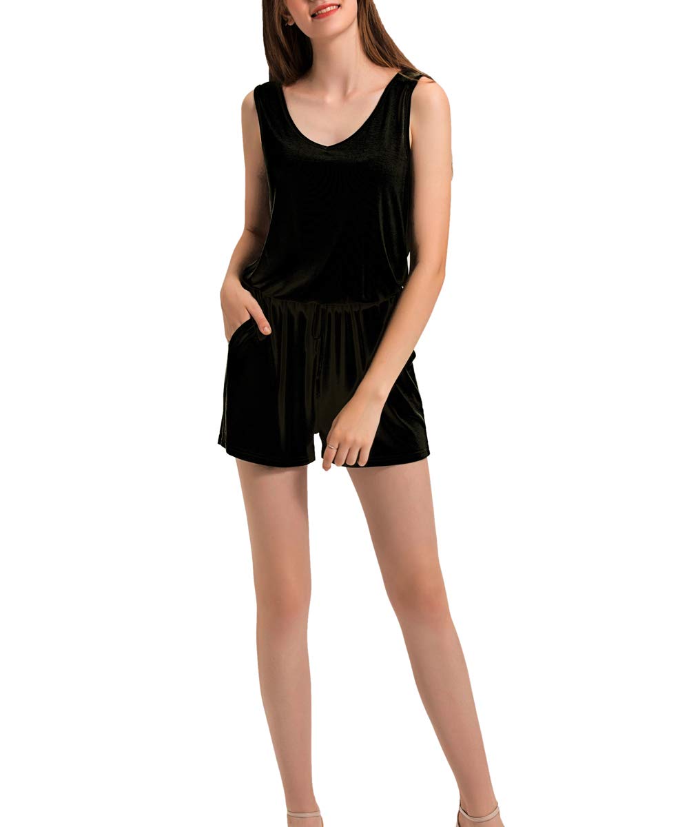 Dreamskull Jumpsuit Overall Damen Frauen Sommer Kurz Hosenanzug Romper Einteiler Ärmellos Elegant Sexy mit Taschen V Ausschnitt Strand Casual Locker Lässig