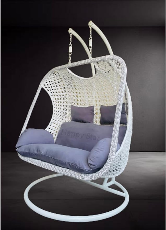 Image of Outdoor Furniture Double Seater Swing, Beautiful Swing with Stand(Grey & White)