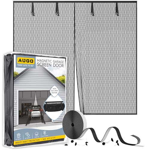 Image of AUGO Garage Door Screen Magnetic Closure - Garage Screen Doors for 1 Car Garage Pull Down - Magnetic Screen Door Mesh - Heavy Duty Weighted Bottom- Pet & Kid Friendly - Keep Open Feature - 8' x 7'