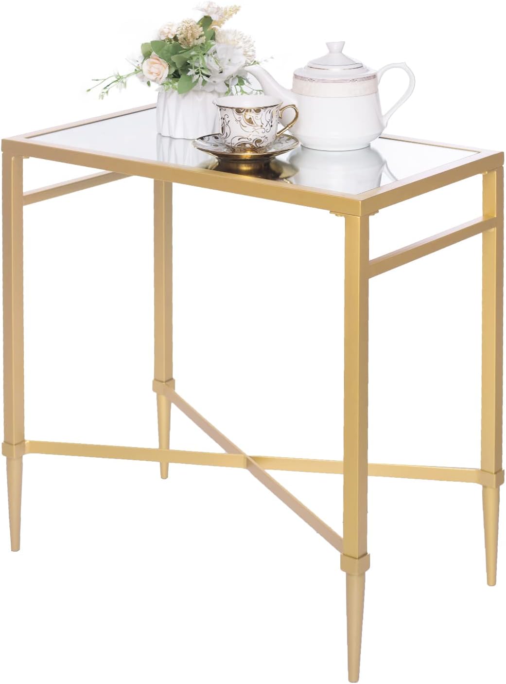 GIFTTROVE Gold End Table, Rectangle Side Table with Mirrored Top, Modern Metal End Table, Small Narrow Side Table for Living Room, Balcony, 22" L x 12.4" W x 24" D Rectangular 1-Tier Gold