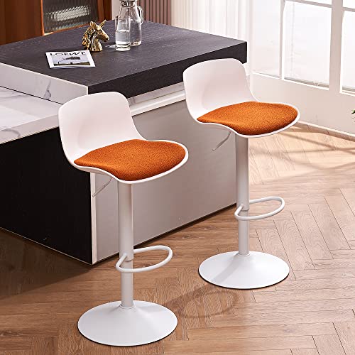 Younike Bar Stools Set Of 2 White Modern Counter Height Stool With Orange Velvet Padded Seat, Adjustable Swivel Barstools With Back For Bar Counter And Kitchen Island #TOP9