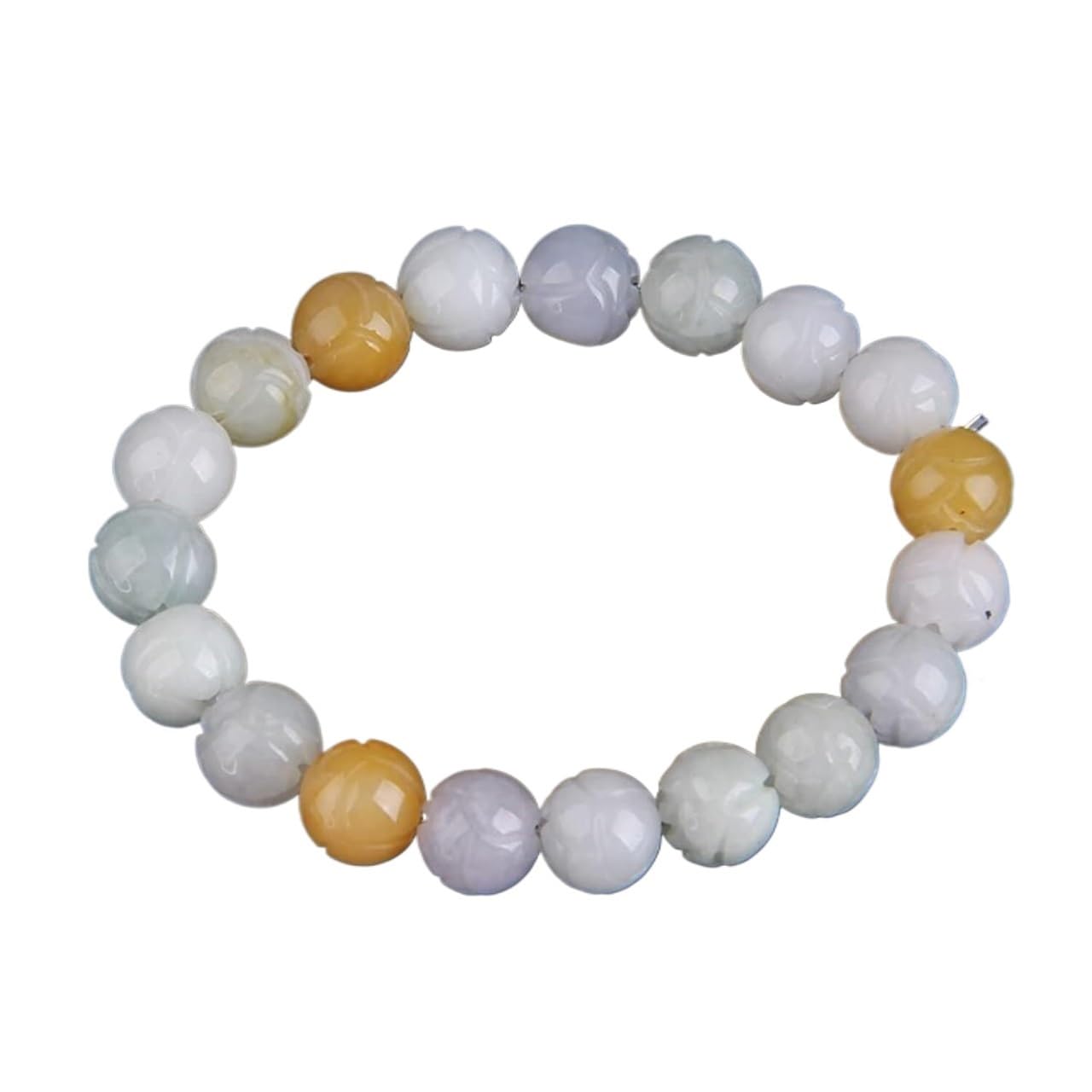 Nzpost Men's Beads 10Mm Good Luck Bracelet, Lucky Pixiu Charm Jadeite Balance Bracelet Carved Lotus Flowers Emerald Beaded