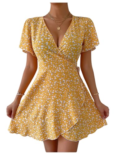 Robe portefeuille florale avec nœud latéral réglable Floerns