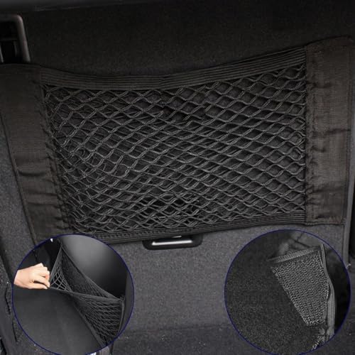 4 Stücke Kofferraum Netztasche Auto, Gepäcknetz Auto, Universal Kofferraumnetz Schutznetz Elastisch Kofferraum Aufbewahrung Netz Mit Klettverschluss für Autos/SUV Kofferraum Gepäcknetz