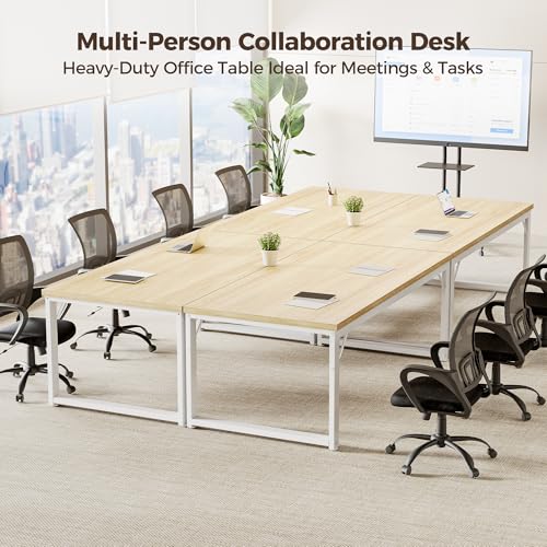 Image of Mericonia 40 Inch Computer Desk, 1 inch Thick Small Office Table, Oak | Modern Simple Style, Heavy Duty Industrial Frame, Small Study & Writing Table for Home Bedroom Work