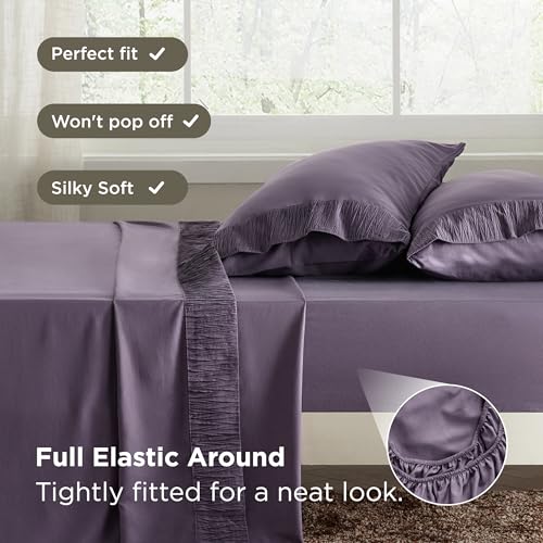 Image of Bedsure Full Size Bed Sheets - 4 Pieces Soft Full Sheet Set - Breathable & Cooling - Hotel Luxury - Easy Care Polyester Microfiber Bedding for Women, Men, Dusty Purple