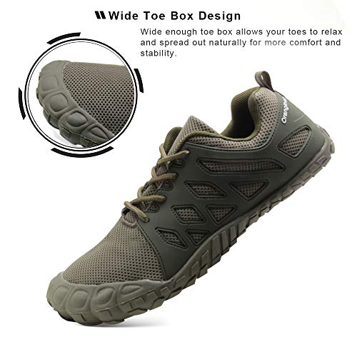 Oranginer Men's Walking Zero-Drop Minimalist Shoes Lightweight Flexible Barefoot Running Shoes Indoor Cross Training Shoes Slip-on Tennis Shoes Army Green Size 11