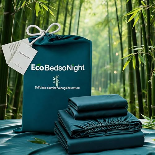 Image of 100% Viscose Derived from Bamboo Sheets Queen Size, Soft & Cooling Viscose from Bamboo Sheets Set, Organically Grown,Breathable & Soft Deep Pocket Up to 18 Inches(Navy Blue)