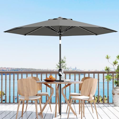 10Ft Patio Umbrella - 8 Sturdy Ribs Outdoor Table Umbrella with Crank Lift & Push Button Tilt - Market Umbrella for Pool, Deck, Yard, Garden -Gray