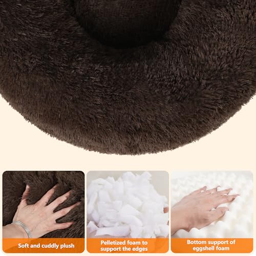 HMTOPE Orthopädisches Hundebett rund Hundekissen Hundesofa Katzenbett Donut Kuscheliges Hundekorb Waschbar, 120 cm Ø, Braun