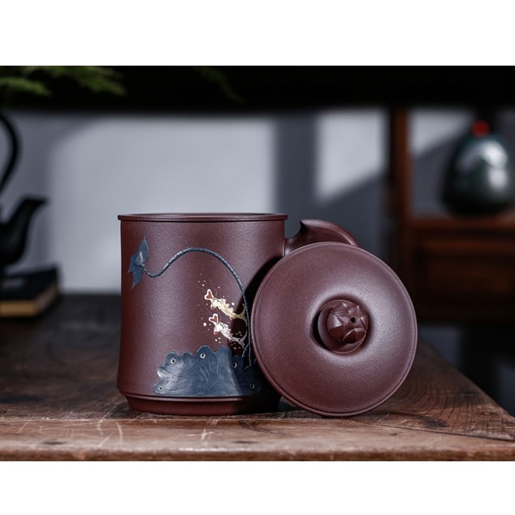 Tasse à thé Doublure filtrante Faite à la Main avec Couvercle Tasse en Argile à Boire Tasse de Sable Violet Tasse d'infusion de thé 450ML Tasses à thé réutilisables