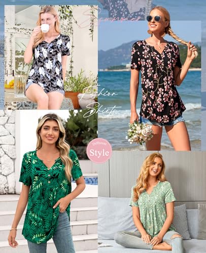 cathy womens short sleeve tunic tops henley shirt v neck button up blouse casual pleated basic pullover