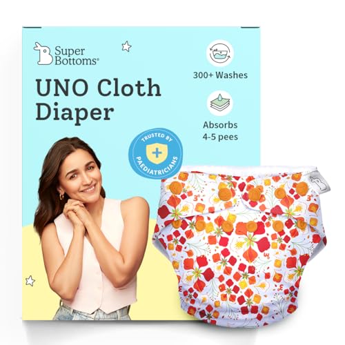 Image of SuperBottoms UNO Freesize Cloth Diaper | Cloth diaper for babies 0 to 3 years | Washable & Reusable cloth diaper | Comes with cloth diaper inserts | 1 Organic cotton Soaker (Gulmohar <3)