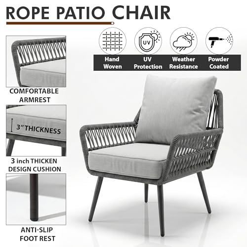 Image of OUTLIVING Outdoor Sofa Set | Balcony Sofa | Patio Furniture Sets | Conversation Sets | Braid & Rope Garden (4 Seater- Light Grey)