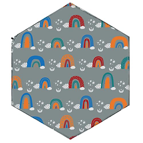 Image of Hoybell Hexagon Playpen Mat, Compatible with POP 'N GO Baby Playpen, 59 inch Self Inflating Playmat Pad, Baby Play Mat, Portable and Comfortable Play Yard Mat with Carry Case - Rainbow