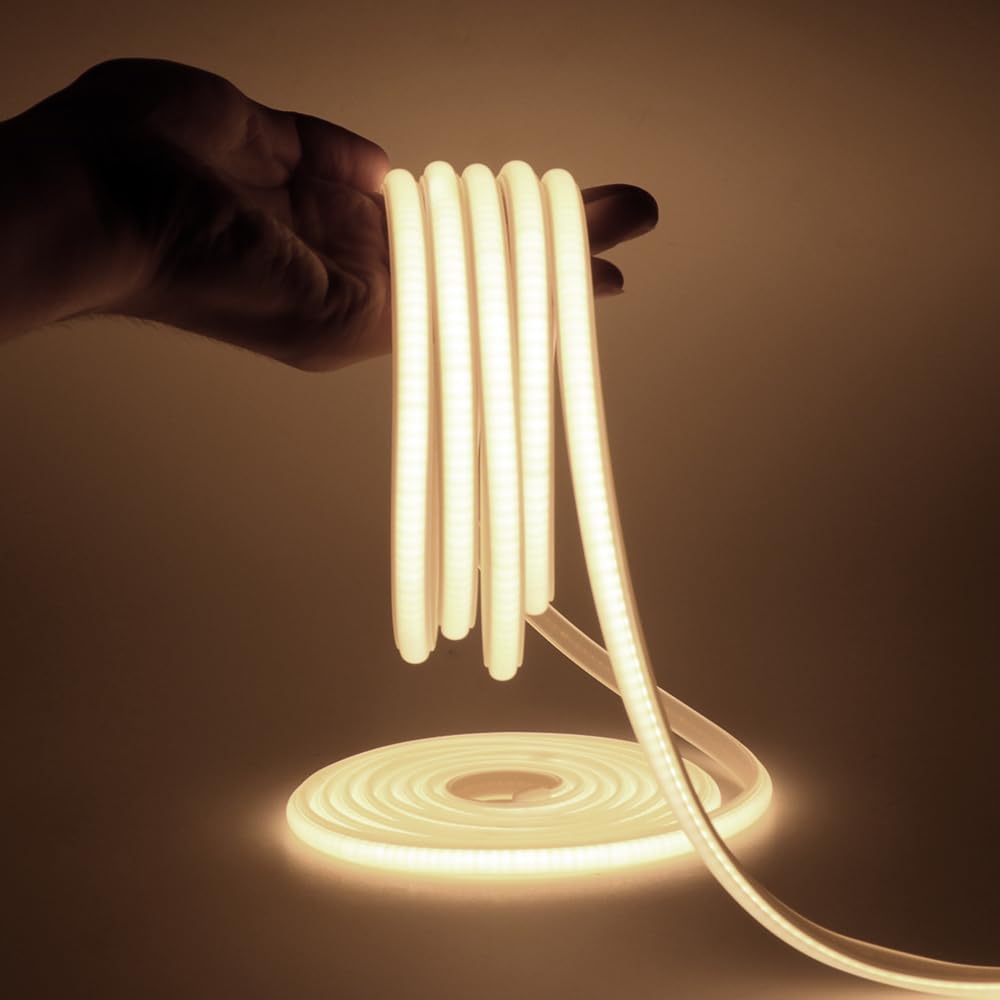 HEGEHE COB Neon Light Strip with 220V Power Cord, Cut to 50cm, 288LED/m Flexible and IP65 Waterproof Silica Gel Rope Light (34m, Natural White)