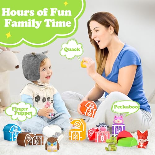 Image of Oriate Farm Animal Learning Toys for Toddlers 1,2,3 Year Old, 20Pcs Farm Animals Montessori Toy for Counting Sorting Color Recognition & Matching, Finger Puppets & Stacking Toys 12M+