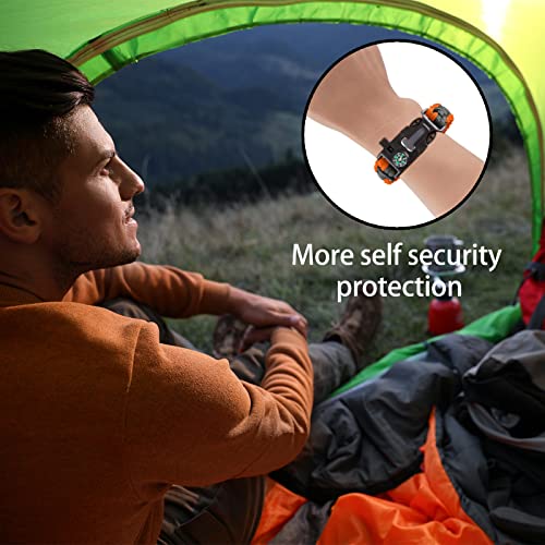 Mogaly 2Pcs Paracord Survival Bracelet Loud Whistle Compass Survival Fire Starter, Adjustable Band Size For Hiking, Camping, Fishing And Hunting, Bushcraft, Emergency Kit (Black & Orange) #TOP5
