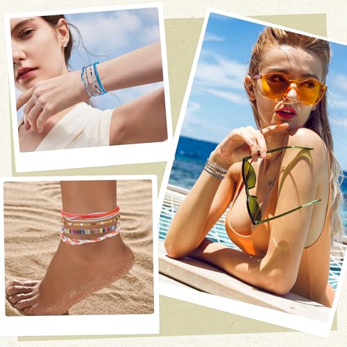 EUIOOVM 24 Stück Surfer Armband Stoffarmband Damen Stoff Handmade Armbänder Boho Armband Fußkettchen Verstellbare Freundschaftsarmband für Damen Herren