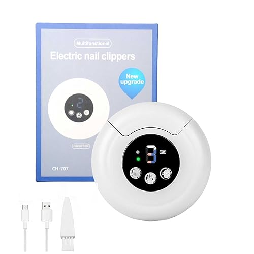 Cortadora de uñas eléctrica y pulidora, cortaúñas portátil 2 en 1 con pantalla LED, 3 ajustes de velocidad, recargable (blanco)