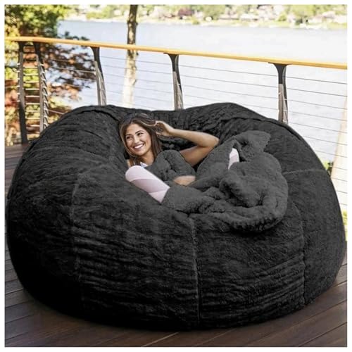 Funda de puf Grande, Redonda, Suave y esponjosa, Lavable, de Terciopelo, para sofá Cama, para Adultos, para Sala de Estar, Dormitorio y Exterior (Negro, 1,5 m)