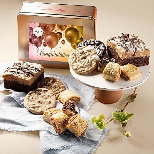 Dulcet Gift Basket Congratulations Classic Old Fashioned Gift Tin Box Assorted Gourmet Treats Ideal Gift for Men, Women, Family, and, Friends.