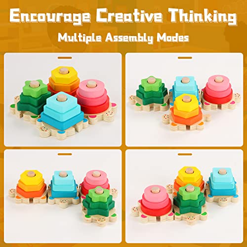 Flyingseeds Wooden Stacking Toys For Toddler 2 3 4 Year Old, Shape Sorter Montessori Educational Puzzle Blocks Toys, Best Gifts For Girls Boys Preschool Early Learning Tool #TOP6