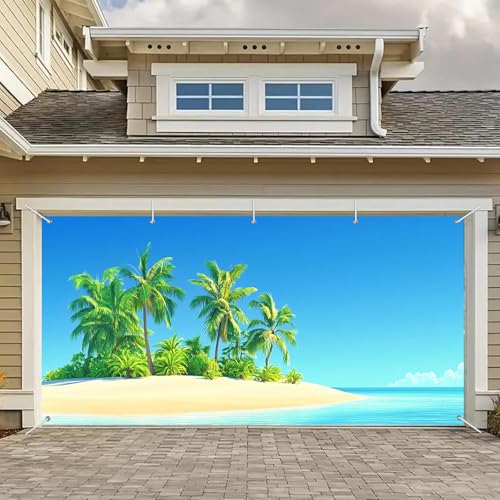 BlissYard Sommer-Garagentor-Banner, tropischer Strandhintergrund, großes Banner, Inselszene, Dekoration, blauer Himmel, Garagentorabdeckung, Dekoration für Pool-Party, Innen- und Außenbereich
