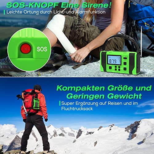 10000mah Kurbelradio Notfall Weltempfänger Solar Radio Kurbel Batterie Tragbare Notfallradio Dynamo Taschenlampe Handkurbel Weltradio Batteriebetrieben AM/FM/SW/WB für Camping Outdoor Ausrüstung – Bild 5