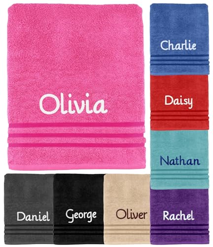 Gembroidery Personalised Towels Face Cloth | Hand Towel | Bath Towel | Bath Sheet | Perfect For Bathing Swimming Beach Holiday Adults & Kids Luxury Towel Set 100% Cotton (Hot Pink Bath Towel)