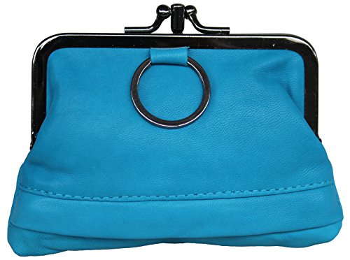 Visnow® Triple Metal Fram Genuine Soft Leather Small Clutch Purse Wallet (Blue)