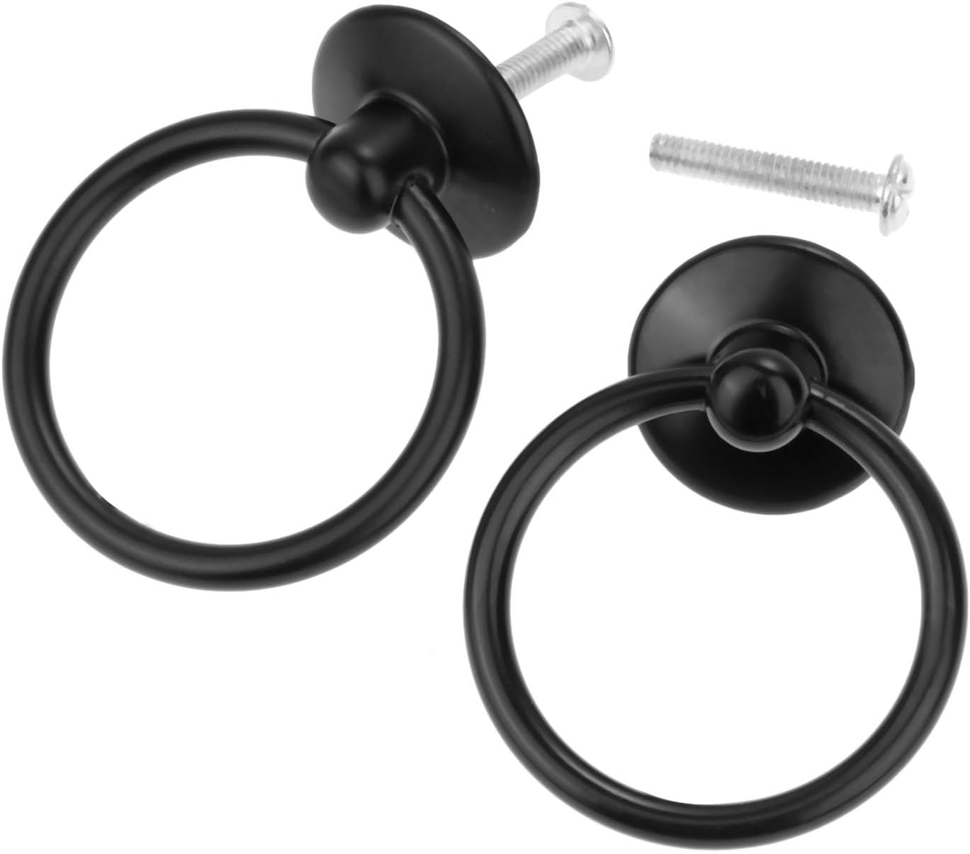 dophee 2Pcs Cabinet Ring Pulls, Black Single Hole Drawer Knobs Handles with Screws for Kitchen Cabinet Bin Wardrobe Wooden Box Case Furniture Hardware - 0.98"x2.05"