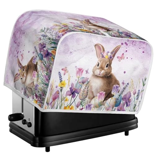 Image of Easter Day 4 Slice Toaster Cover Bread Machine Cover with Top Handle Purple Floral Rabbit Print Kitchen Small Appliance Cover Dust Protection Universal Size