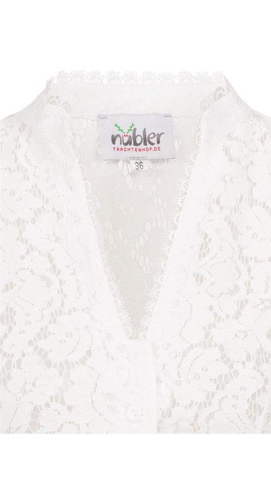 Nübler Dirndlbluse Melani - Damen Trachtenbluse Kurzarm mit Spitze, Stehkragen & V-Ausschnitt, edler Landhausstil - Moderne bayrische Tracht für Dirndl & Festliche Anlässe