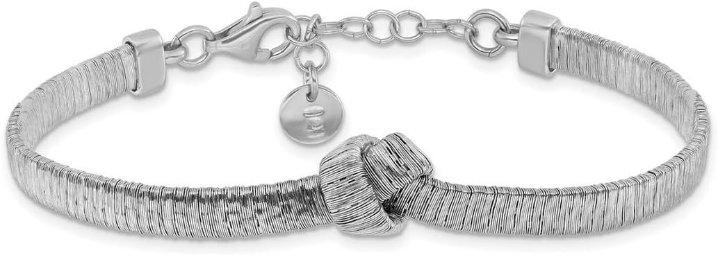 JewelryWeb 4mm 925 Sterling Silver Rhodium Plate Texture Wrapped Knot With 1 Inch Extension Bracelet 7 Inch Wrap Bracelet for Women