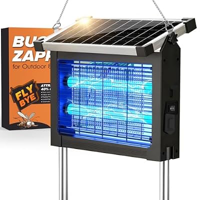 Solar Bug Zapper Outdoor, 4500V Waterproof Mosquito Zapper with 10W Solar Panel, Cordless Rechargeable Electric Fly Zapper, Mosquito Killer Lamp with Auto Sensor for Patio, Backyard, Garden, Camping