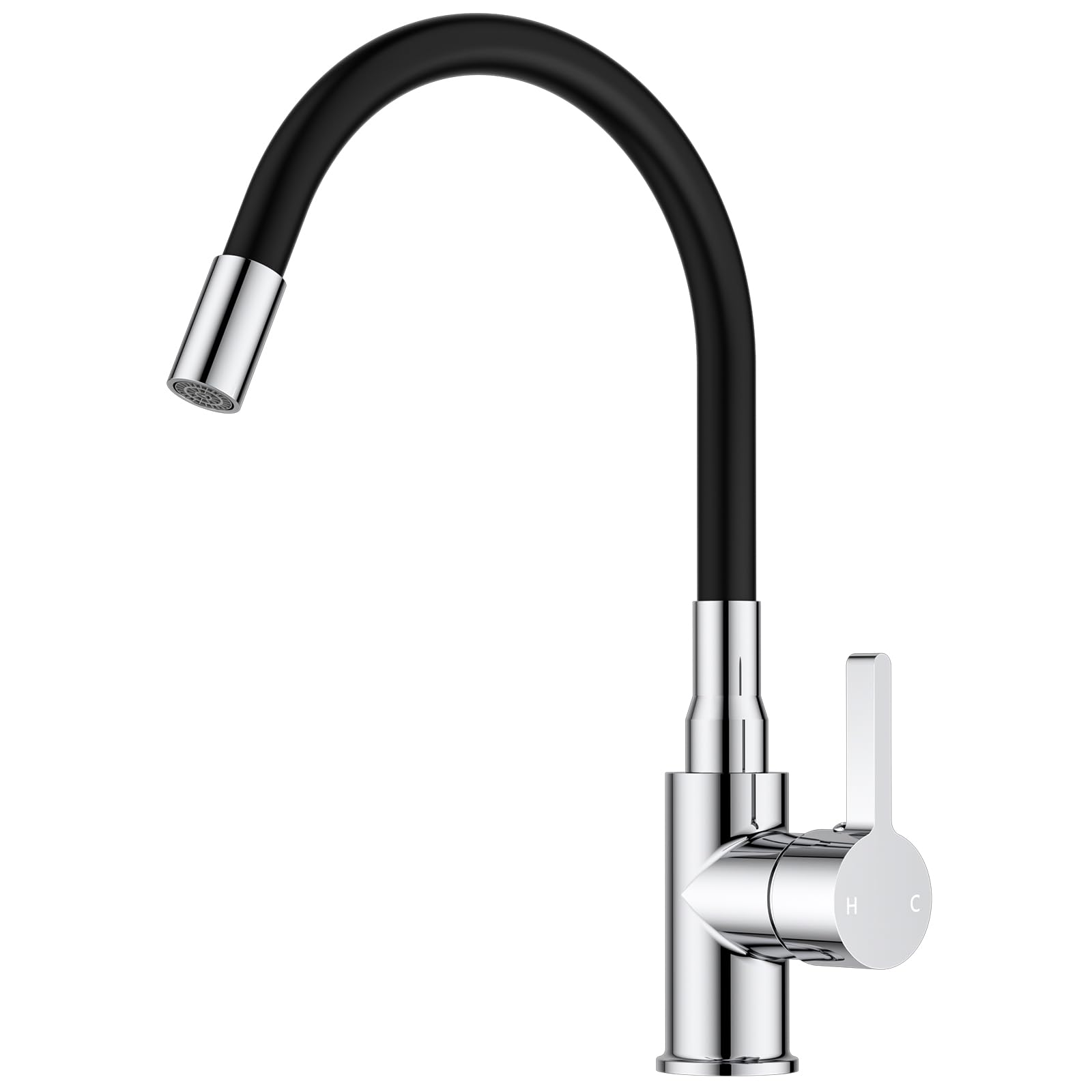 FORIOUS Grifo Cocina Flexible, 360° Giratorio Grifo Cocina Fregadero 1 Orificio,Grifos de Cocina Fregadero Monomando Acero Inoxidable, Cromo Pulido