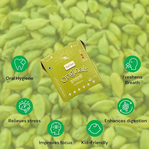 Image of Gud Gum- Natural, Plastic Free Chewing Gum- Clove, Cardamom, Fennel, Cinnamon- 21g x 4 - Mini Pack of 4- No added artificial colours, flavours & sweeteners (4 Packs, 60 chewing gums) Cardamom