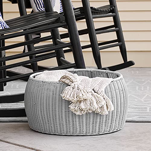 Household Essentials Gray Wicker Patio Ottoman Footstool #TOP4