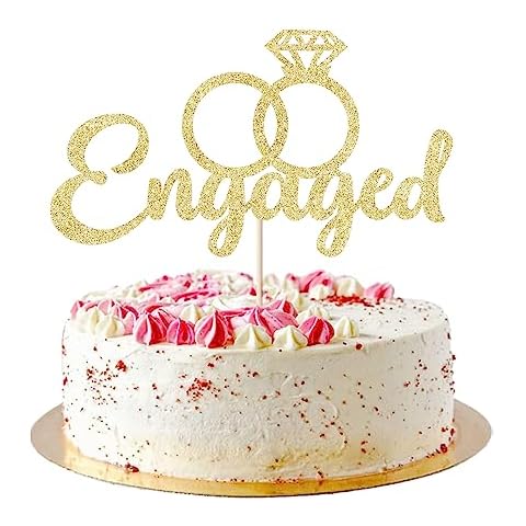 AROKIPPRY Engaged Cake Topper Wedding Cake Toppers, Engagement, Wedding Reception, Wedding Cake Decoration (gold) Cover