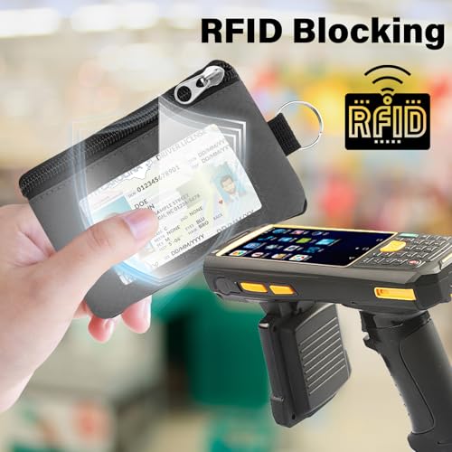Image of Minimalist RFID Wallet with Lanyard, Multi-functional ID Case with 2 Zipper Pockets and Key Chain for Men and Women, Tactical Badge Pouch Cards Holder, Coin Purse for Travel Sports - Gray&Orange