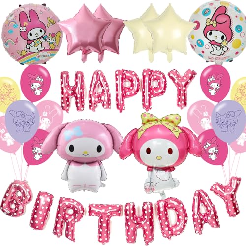 My Melodyy Party Balloon Decorations - Set Of 4 Kawaii Hello Melodyy Balloons 4 Star Foil Ballons 18 Party Ballons For A Cute Kitty Birthday Party My Pink Big Backdrop Mylar Foil Decoration Pink