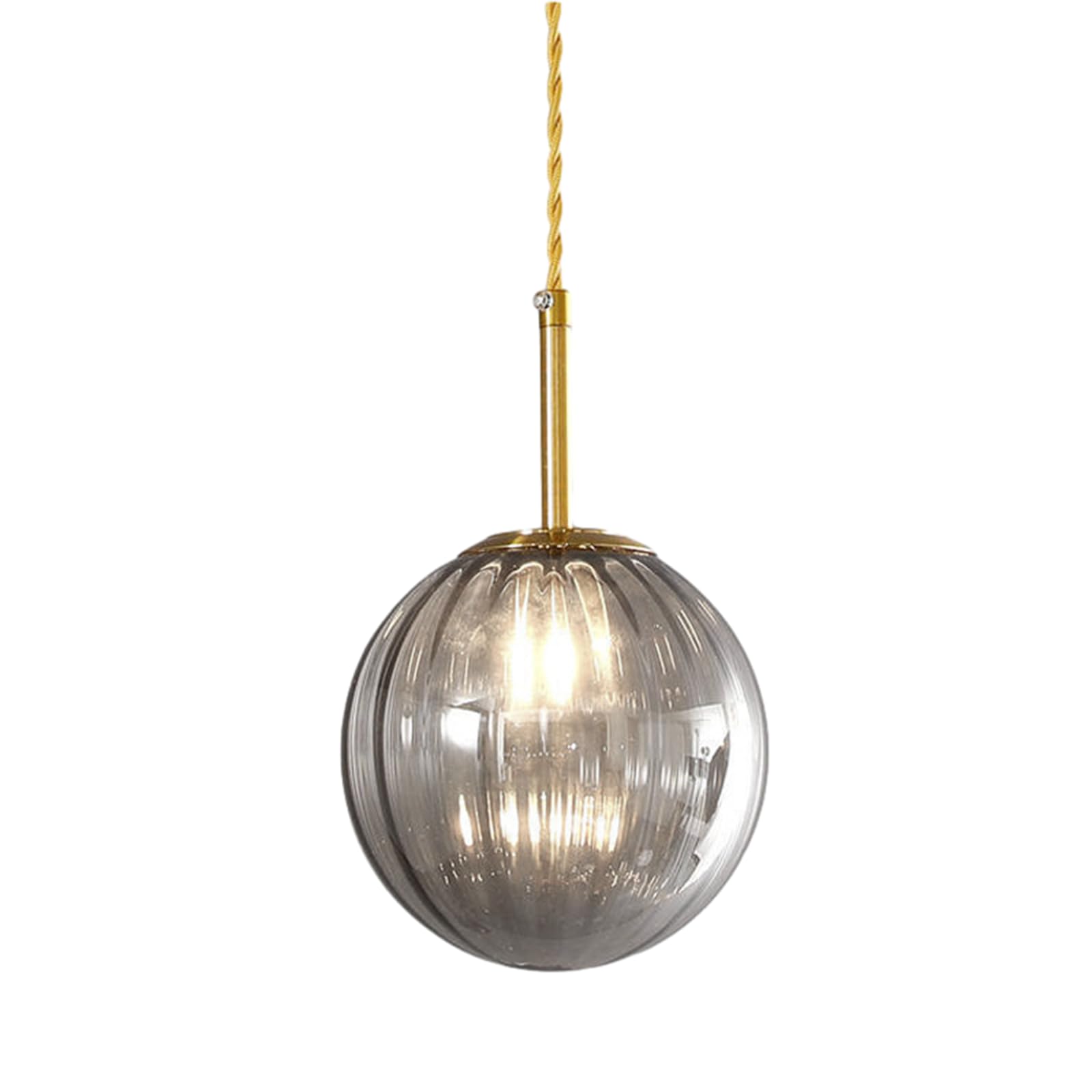 HJXDtech Brass Finish Pendant Light with Ribbed Glass Globe Lamp Shade, Industrial Vintage Loft Bar E27 Ceiling Hanging Lamp Bedroom Dining Room Chandelier (Grey, Single) — image 1