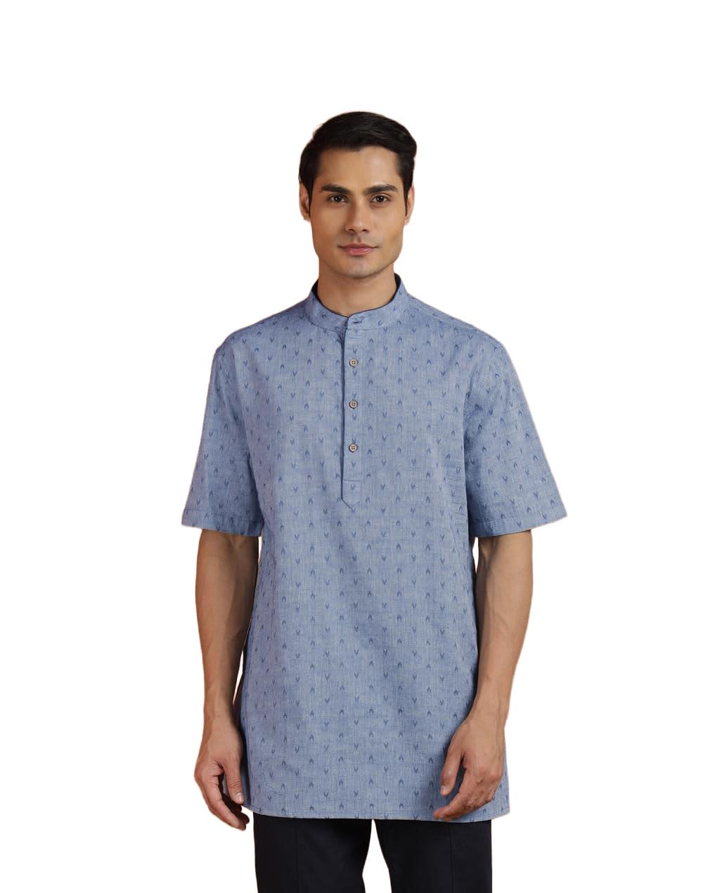 fabindia Blue Cotton Dobby Short Kurta-picture-21