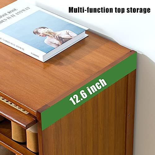 Bamboo Shoe Cabinet with Rattan Domodern Entryway Shoe Storage Organizer for Hallway, Bathroom, Kitchen Premium Flip Shoe Rack Cabinet/Nature/2Tiers-23.6"