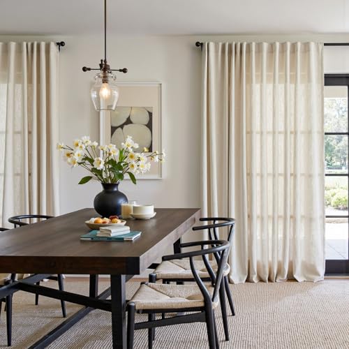Image of jinchan Linen Curtains Light Filtering Back Tab 100x84 Inch 1 Panel Beige