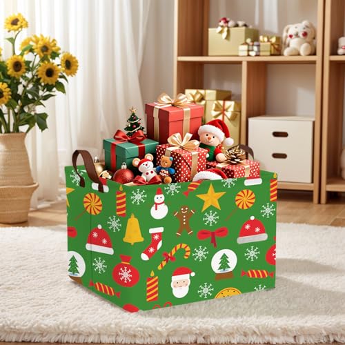 Image of Empty Large Christmas Basket for Gifts Women Collapsible Storage Bin Kids Toy Box Holiday Decor (Snowflake Green)