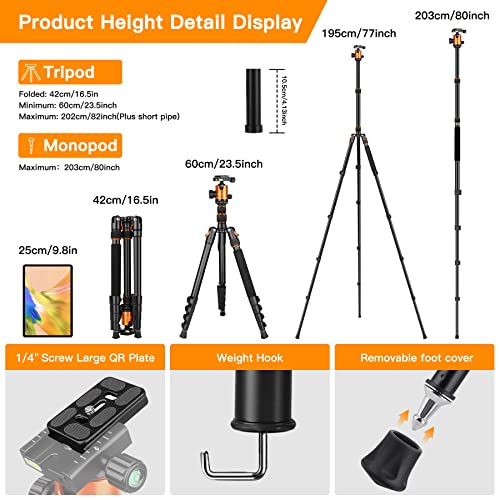 Tripod Camera Tripod, Victiv 82 Inches Aluminum Tripod For Dslr, 80 Inches Monopod, Lightweight Tripod With 360 Degree Ball Head Loads Up To 30 Lbs For Travel And Work #TOP1