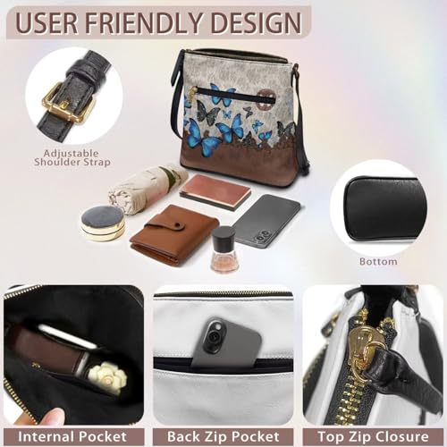 Image of Leather Women Crossbody Hobo Bag Satchel Purse Handbag with Adjustable Shoulder Strap and Zipper Pockets