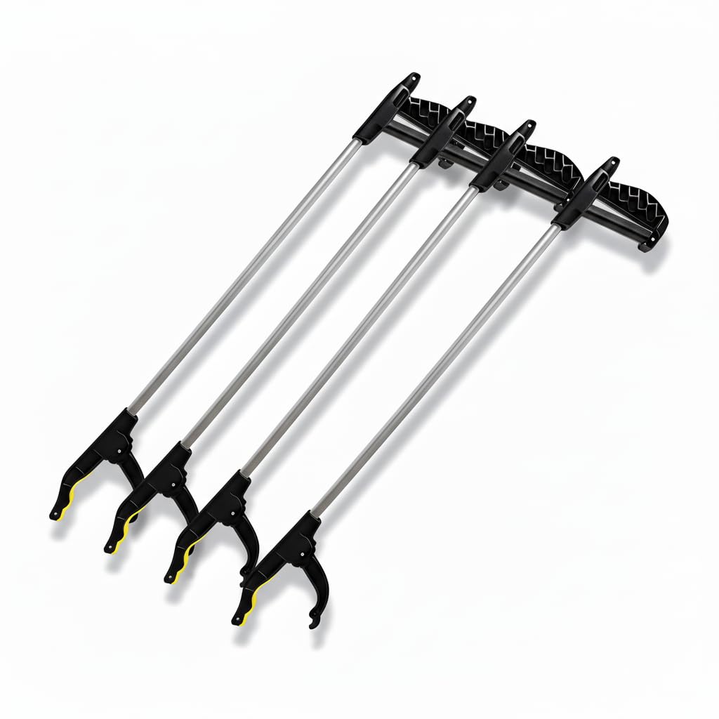 ANGEL 4er Set Greifzange 76 cm – Aluminium Müllzange mit Magnetspitze, Ergonomischer Handgriff, Leicht & Robust – Greifhilfe für Senioren, Haushalt, Garten & Müllsammeln